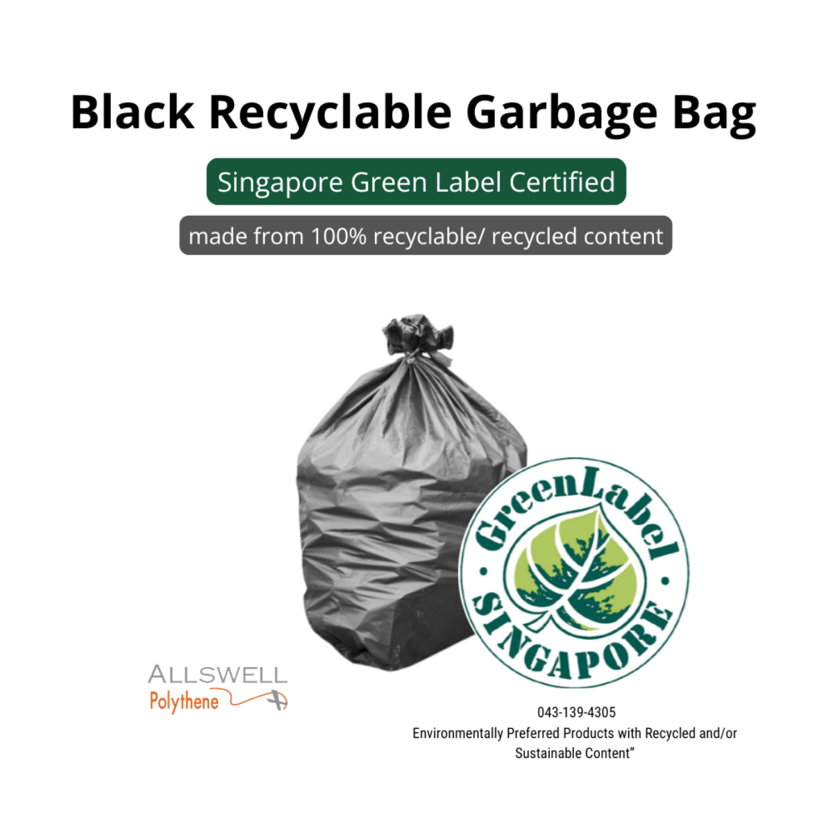 Black Recyclable Garbage Bag - Singapore Green Label Certified