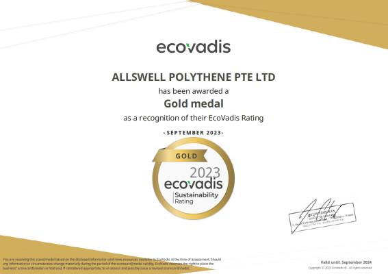 Ecovadis Gold Certificate _Allswell Polythene Singapore